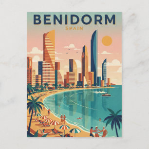 Colorful Benidorm Spain Costa Blanca Illustration Postcard