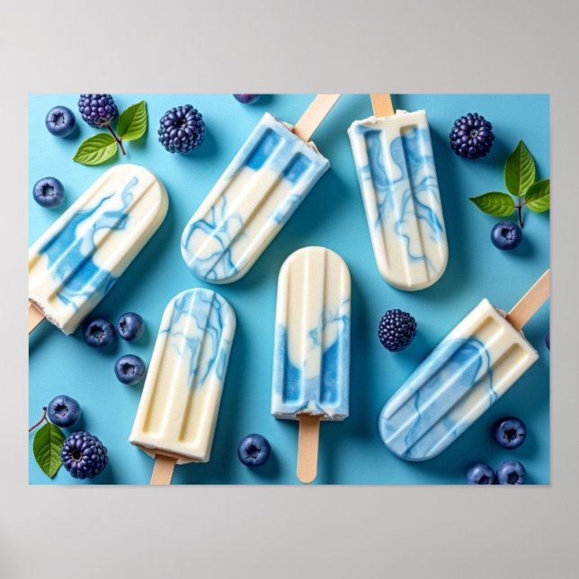 Colorful Berry Ice Cream Popsicle Pattern Summer Poster (Front)