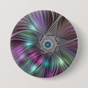 Colorful Big Flower Abstract Trippy Fractal Art 3 Inch Round Button