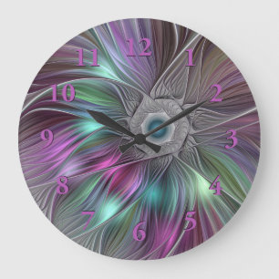 Colorful Big Flower Abstract Trippy Fractal Art Large Clock