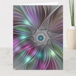 Colorful Big Flower Abstract Trippy Fractal Art Thank You Card