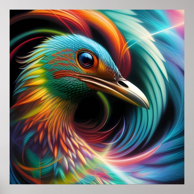Colorful bird peacock swirling feathers poster (Front)