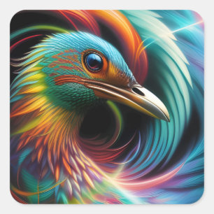 Colorful bird peacock swirling feathers square sticker