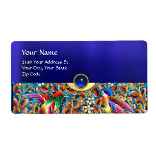 COLORFUL BIRDS AND FLORAL SWIRLS BLUE GEM MONOGRAM