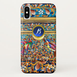 COLORFUL BIRDS AND FLORAL SWIRLS BLUE GEM MONOGRAM Case-Mate iPhone CASE