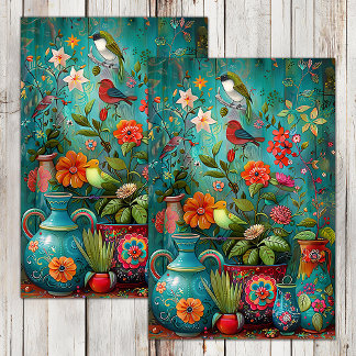 COLORFUL BIRDS AND FLOWERS DECOUPAGE TISSUE PAPER
