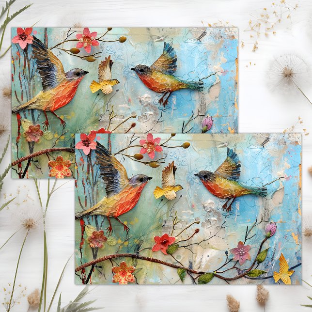 COLORFUL BIRDS IN FLIGHT MIXED MEDIA DECOUPAGE TISSUE PAPER (COLORFUL BIRDS IN FLIGHT MIXED MEDIA DECOUPAGE TISSUE PAPER)