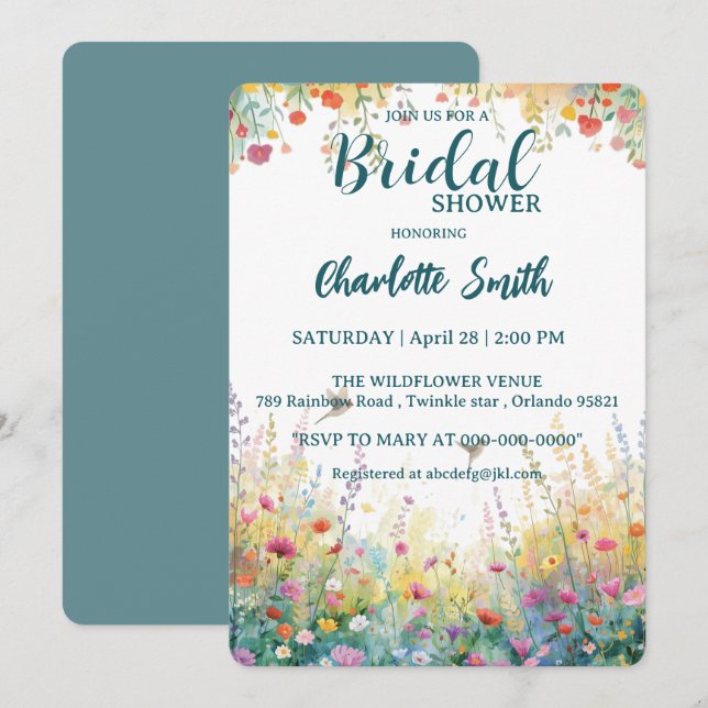 colorful birds Watercolor Wildflowers Personal Invitation (Front/Back)