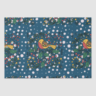 Colorful Birds With Blue Vintage Floral Pattern Tissue Paper