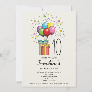 Colorful Birthday Balloons And Gifts With Any Age Invitation