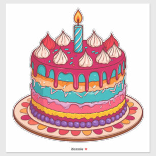 Colorful Birthday Cake with Candle