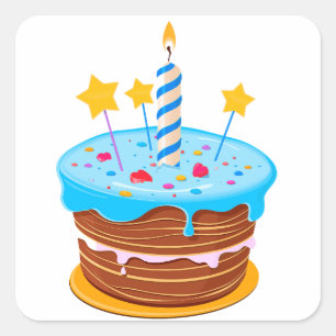 Colorful Birthday Cake with Candles Square Sticker