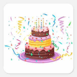 Colorful Birthday Cake with Candles Square Sticker