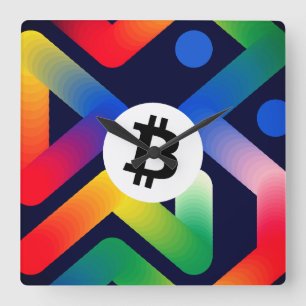 Colorful Bitcoin (White) Square Wall Clock