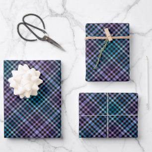 Colorful Black Blue Purple Fashion Show Stripes Wrapping Paper Sheet