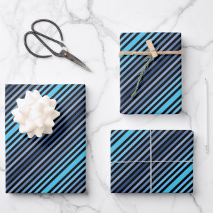 Colorful Black Blue Winter Spring Summer Stripes Wrapping Paper Sheet