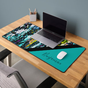 colorful + black chic cool marble desk mat