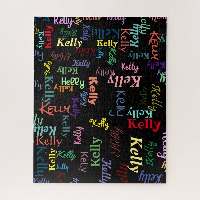 Colorful Black Fun Hard Challenging Monogrammed Jigsaw Puzzle (Vertical)