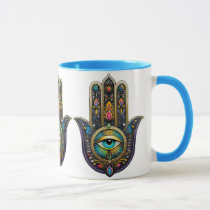 Colorful Black Gold Hamsa w/ Turquoise Third Eye Mug