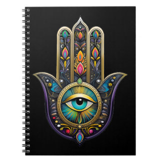 Colorful Black Gold Hamsa w/ Turquoise Third Eye Notebook