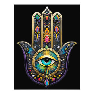 Colorful Black Gold Hamsa w/ Turquoise Third Eye Photo Print