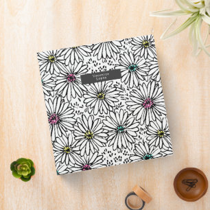 Colorful Black + White Daisies Pattern  Binder