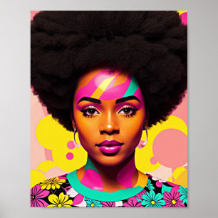 Colorful Black Woman Afro Pop Art Poster