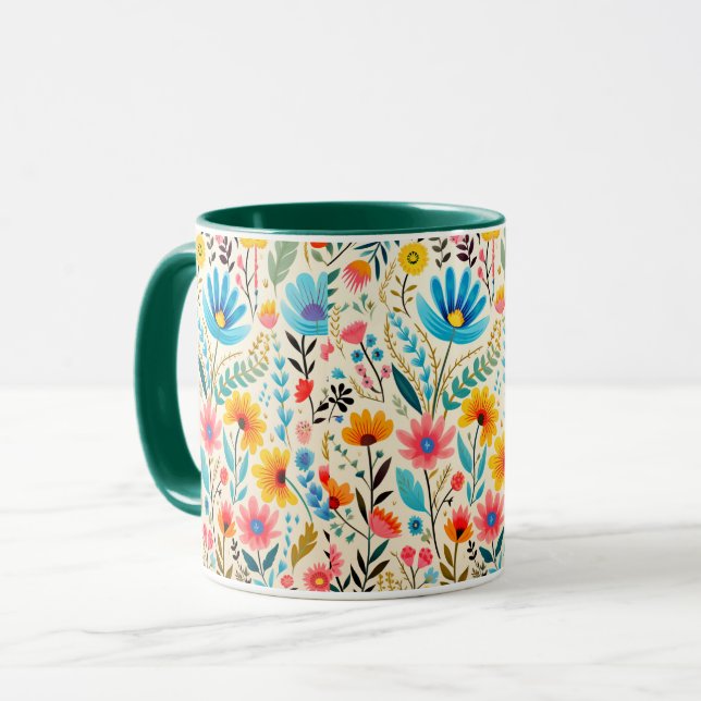 Colorful Blooming Wildflower Yellow Interior Combo Mug (Front Left)
