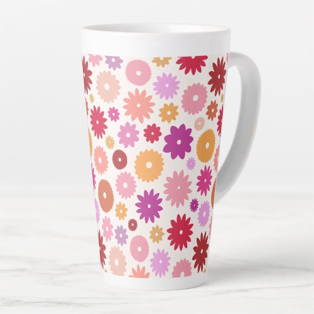 Colorful Blooms Pattern Latte Mug (Right Angle)