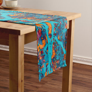 Colorful blue and orange trees short table runner