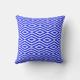 Colorful blue and white Kente pattern Throw Pillow