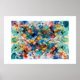 Colorful Blue Diamond Abstract Doodle Art Poster