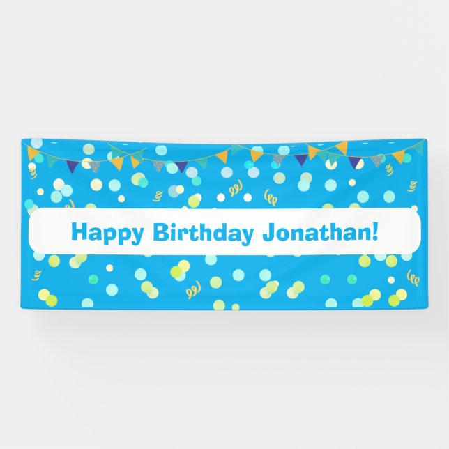 Colorful Blue & Green Confetti Boy Birthday Party Banner (Horizontal)