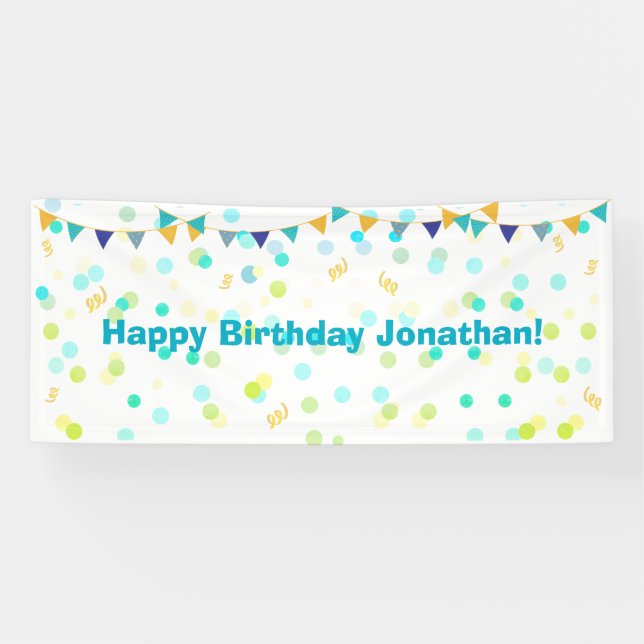 Colorful Blue Green Yellow Confetti Happy Birthday Banner (Horizontal)