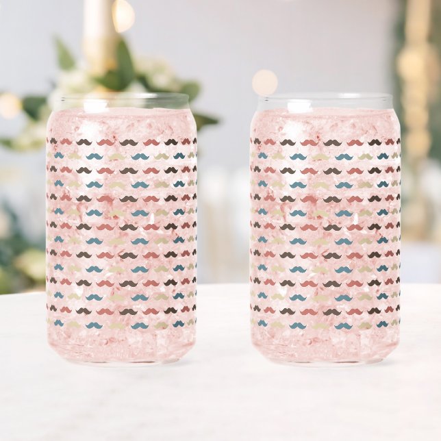 Colorful Blue Orange Brown Hipster Mustaches Can Glass (Insitu (Wedding))