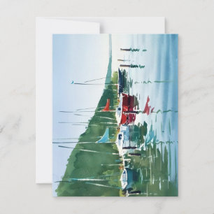 Colorful Boats In Watercolors Holiday Card