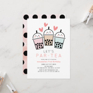 Colorful Boba Bubble Tea Party Girl 1st Birthday Invitation