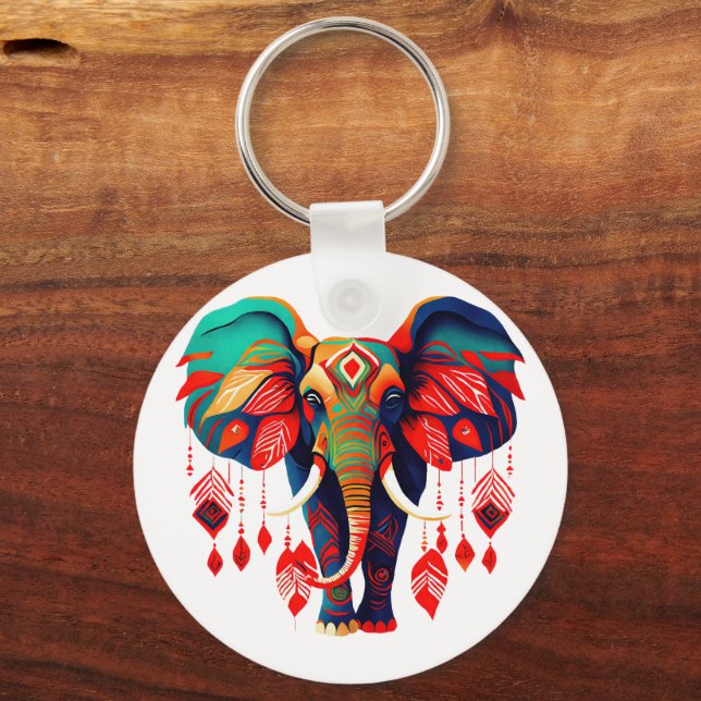 Colorful Bohemian Style Elephant Keychain (Front)