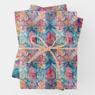 COLORFUL BOHO ECLECTIC GIFT  WRAPPING PAPER SHEET