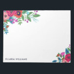 Colorful Boho Floral Bouquets - Name Notepad<br><div class="desc">White notepad with beautiful bouquets of bohemian flowers in two of the corners in pink,  purple,  and blue. Add your name in modern navy blue letters.</div>
