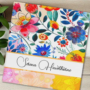 Colorful Boho Flowers Watercolor Pattern Binder