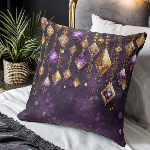 Colorful Boho Gems Violet and Gold ID1035 Throw Pillow