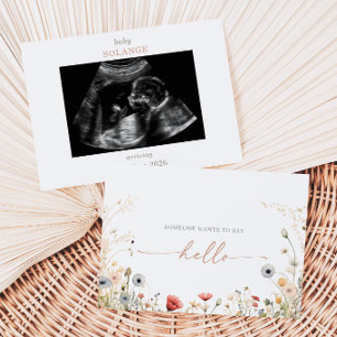 Colorful Boho Wildflower Photo Pregnancy Card