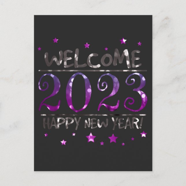 Colorful Bokeh Glitter Welcome 2023 Happy New Year Postcard (Front)