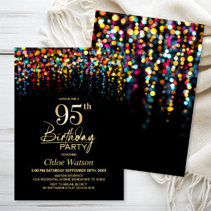 Colorful Bokeh Party Lights 95th Birthday Party Invitation