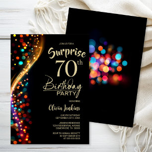 Colorful Bokeh Surprise 70th Birthday Party Invitation