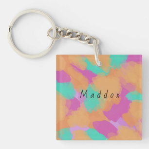 Colorful Bold Modern Artist Pattern + Custom Name Keychain