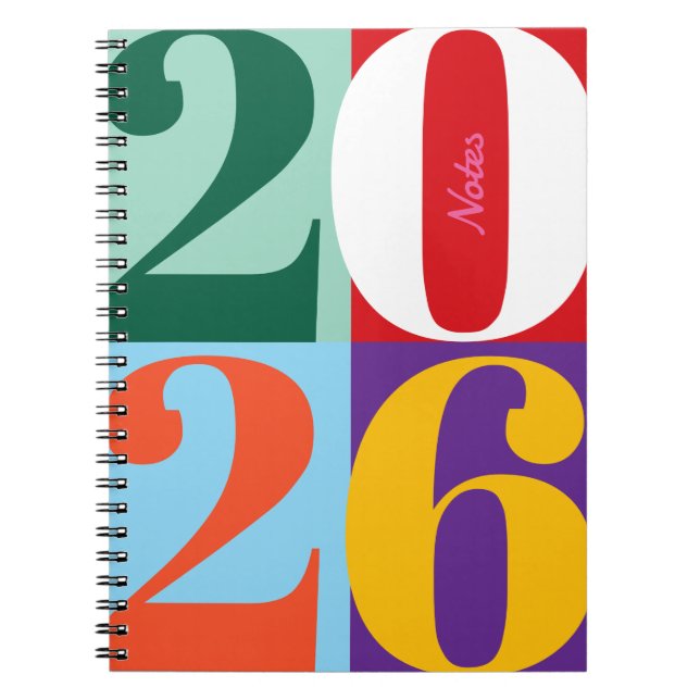 Colorful Bold Year Blocks Custom Title Notebook (Front)