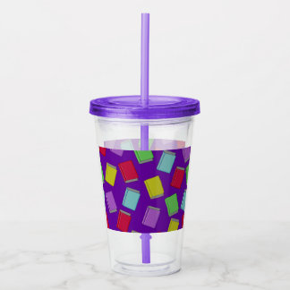Colorful books with a purple background acrylic tumbler