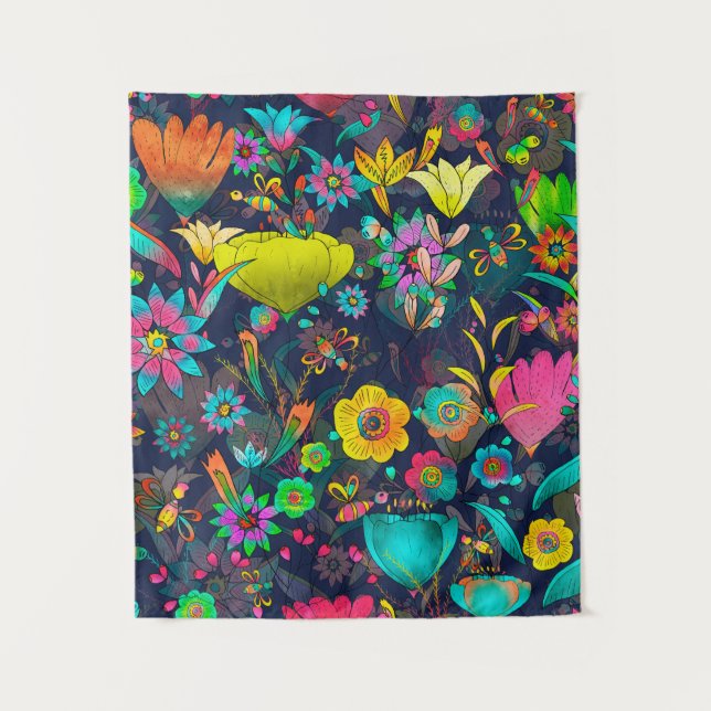Colorful botanical pattern tapestry (Front)